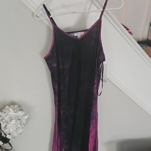 Purple and Black Tie-Dye Slip Dress